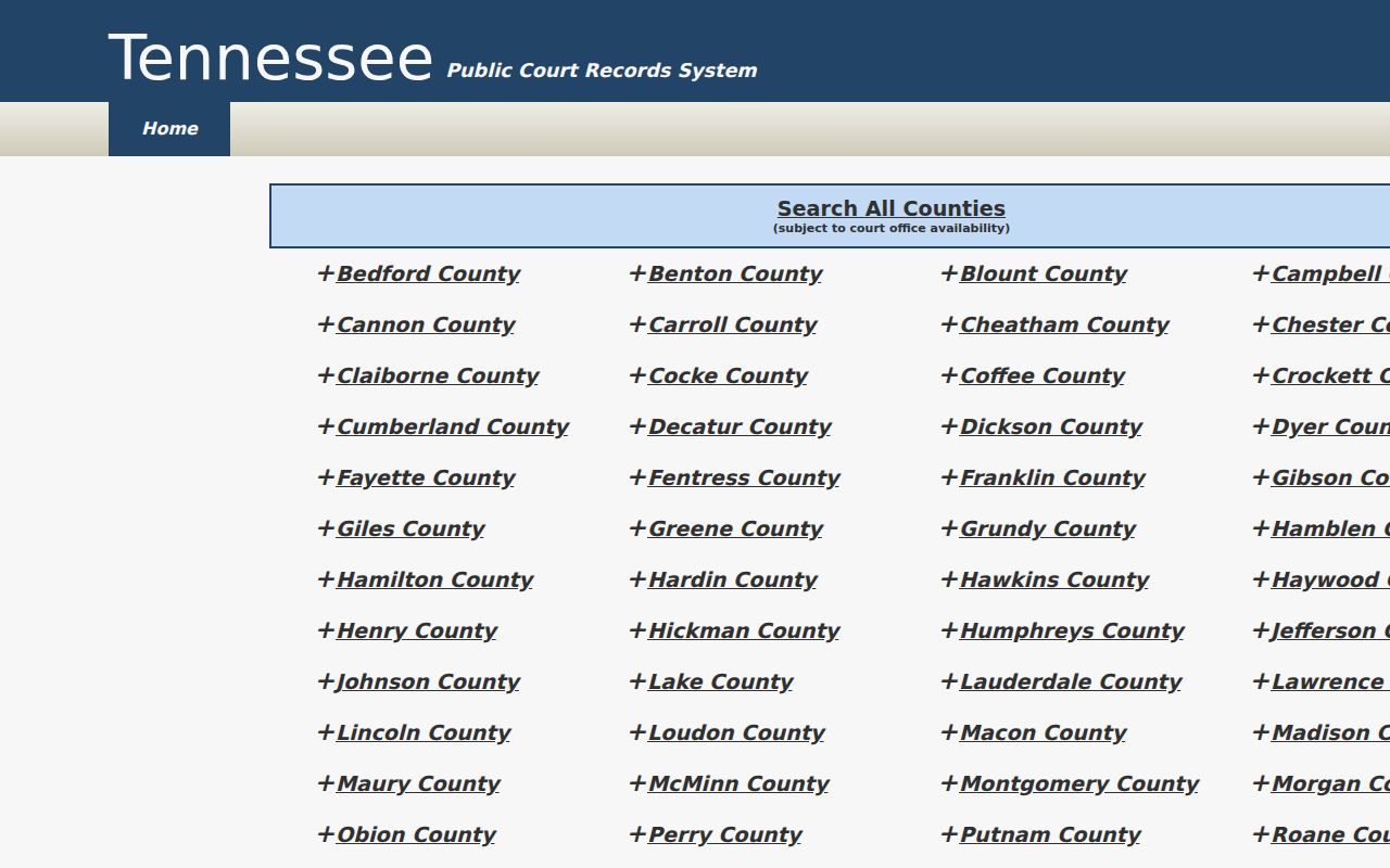 Maryville people search through the TnCIS court inquiry landing page