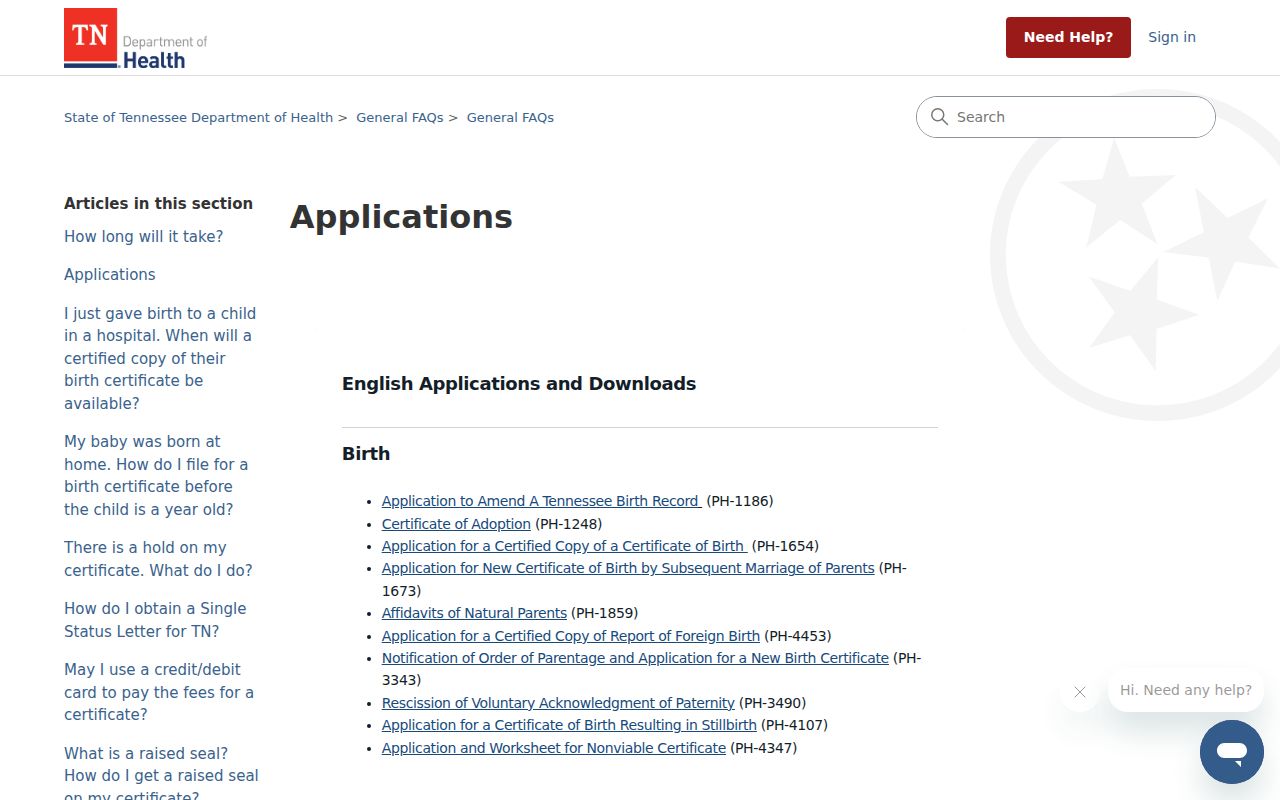 Maryville public records access through Tennessee vital certificate applications