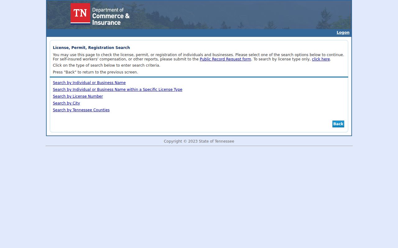 Maryville public records search modes for Tennessee professional licenses