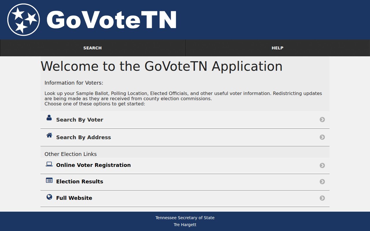 Maryville voter registration search modes on GoVoteTN